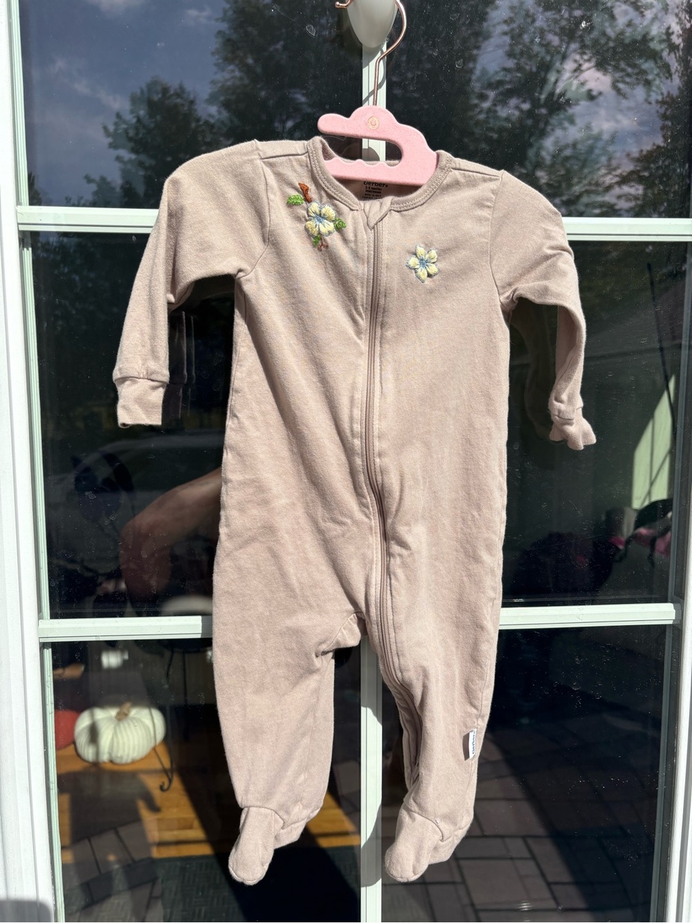 *upcycled* hand sewn' Cream Floral Zip-Front One-Piece Sleeper